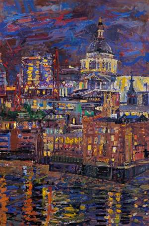 Peter Spens. <em>Night,</em> <em>St Pauls from Riverside House</em>, 2004, oil on canvas.