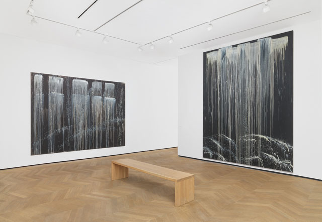 Installation view of Pat Steir at Dominique Lévy, London (9 November 2016 – 28 January 2017). Photograph: Alex Delfanne.