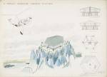 James Frazer Stirling. <em>Forest Ranger’s Lookout Station</em>: perspective, section, elevation, and plans, 1949. Ink, watercolour and graphite on paper. James Stirling/Michael Wilford fonds, Canadian Centre for Architecture, Montréal © CCA.