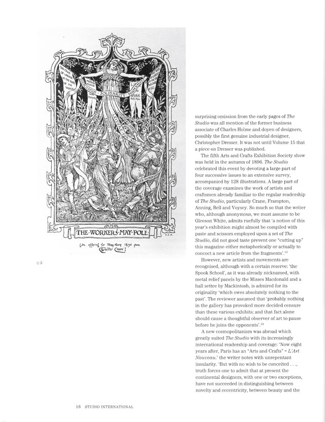 Studio International Special Centenary Number, Vol 201 No 1022/1023, page 16. Walter Crane (1845-1915), The Workers' Maypole, 1894. Process engraving, 31.5 x 18.8 cm. © Studio International.