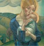 David Jones. Madonna and Child in a Landscape, 1924. Oil on canvas, 61 x 61 cm. Ditchling Museum of Art + Craft. © Trustees of the David Jones estate. Image courtesy of Ditchling Museum of Art + Craft.
