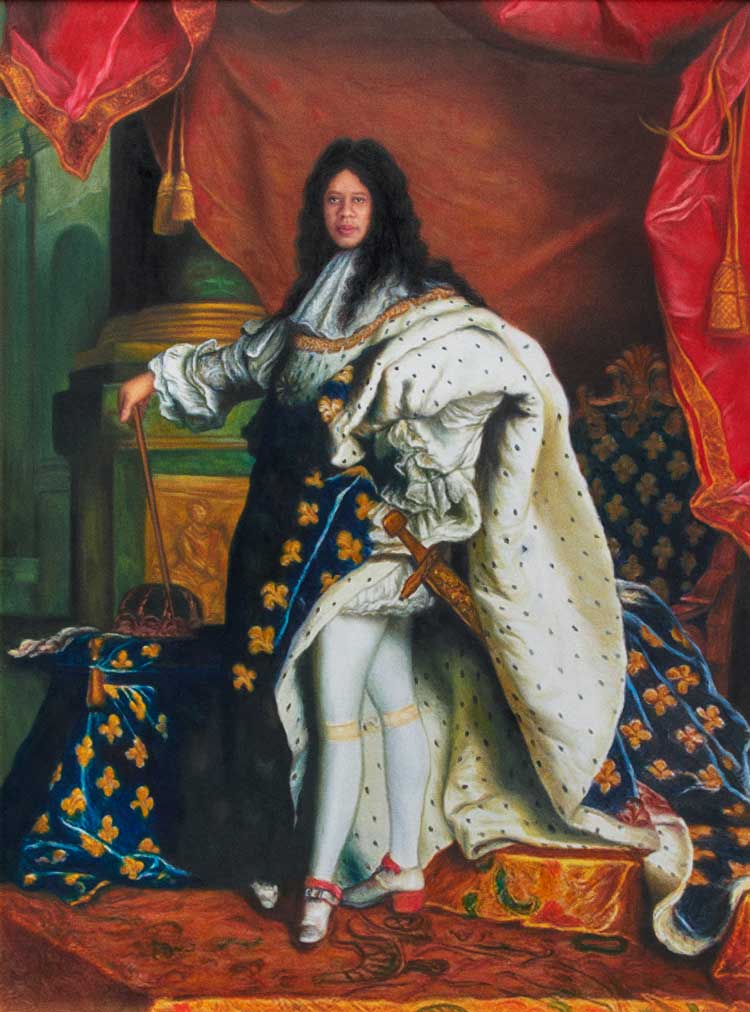 Tuyen Huy Vu's painting of André Leon Talley as Louis XlV, based on Hyacinthe Rigaud's 1701 portrait of Louis XIV. Photo courtesy SCAD.