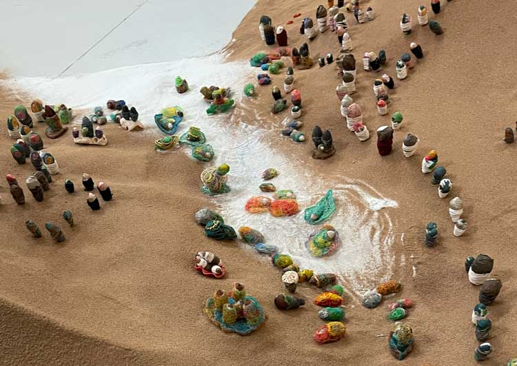 Repatriates Collective, From My Mother’s Country, 2026 (detail). Exhibition view, Tide of Returns, Ocean Space, Venice. Commissioned and produced by TBA21–Academy. Photo: Veronica Simpson.