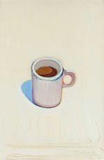 Wayne Thiebaud, Cup of Coffee, 1961. Oil on canvas, 45.7 x 30.5cm. Manetti Shrem Museum of Art © Wayne Thiebaud / VAGA at ARS, NY and DACS, London 2025. Image: Courtesy of The Fine Arts Collection, Jan Shrem and Maria Manetti Shrem Museum of Art, University of California, Davis. Photo: M. Lee Fatherree.