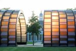 Serpentine Pavilion, 2025, A Capsule in Time, designed by Marina Tabassum, Marina Tabassum Architects (MTA). Exterior view. © Marina Tabassum Architects (MTA), Photo: Iwan Baan, Courtesy, Serpentine.
