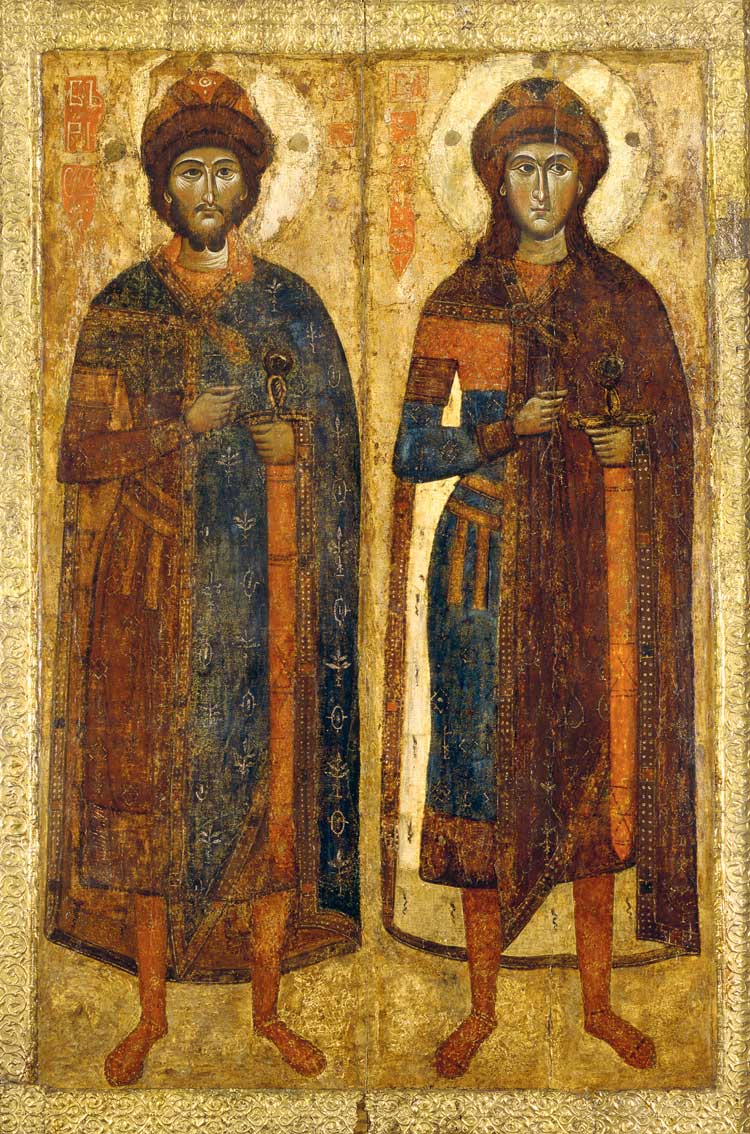 Boris and Hlib, mid-14th century. Tempera on wood, 142.5(h) x 94.3(w) cm. Kyiv Picture Gallery. © Collection of the National Museum 'Kyiv Art Gallery' (the Kyiv National Art Gallery).