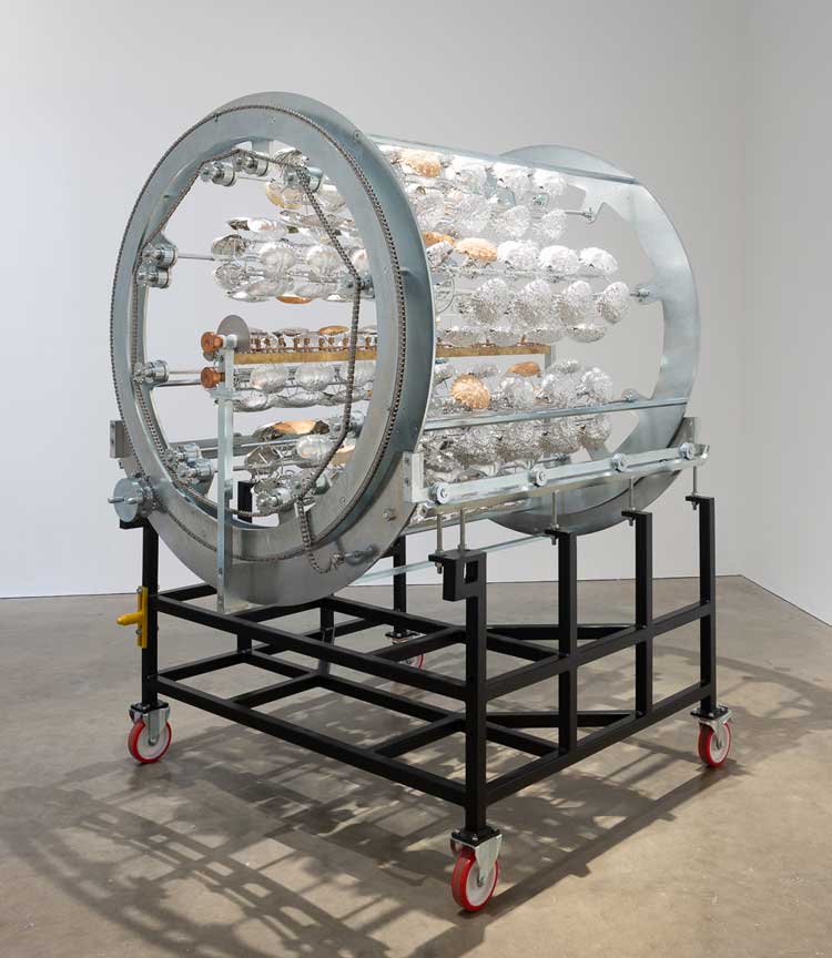 Alice Channer, Planetary System (Kolzer DGK63"), 2019, installation view, Trickster Figures: Sculpture and the Body, MK Gallery, 2023. Photo: Rob Harris.