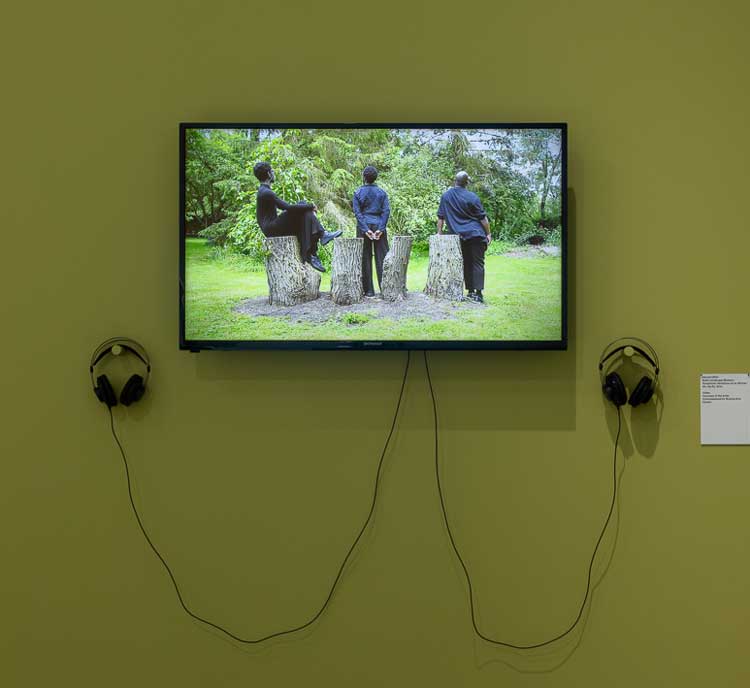 Harold Offeh, titled Body Landscape Memory. Symphonic Variations on an African Air, Op 63, 2019, installation view, Trickster Figures: Sculpture and the Body, MK Gallery, 2023. Photo: Rob Harris.