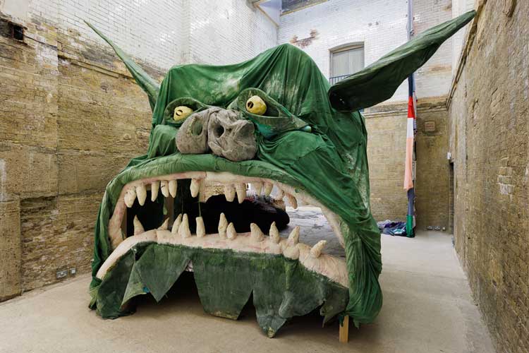 Monster Chetwynd, A Monument to the Unstuffy and Anti-Bureaucratic, 2019. Paint, latex, paper, fabric, foam, wicker, timber, glue, fixings. Courtesy of the artist and Sadie Coles HQ. Photo: Rob Harris.