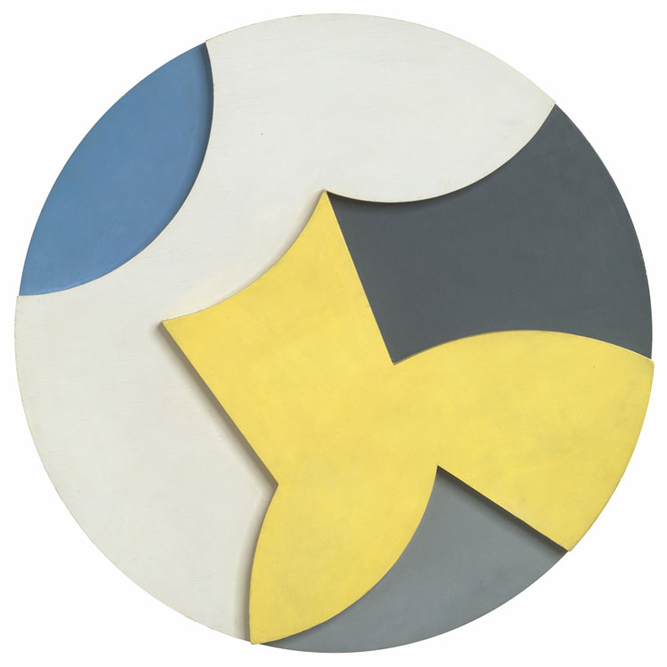 Sophie Taeuber-Arp. Flight: Round Relief in Three Heights, 1937. Oil paint on plywood, 60 cm dia. Stiftung Arp e.V., Berlin.