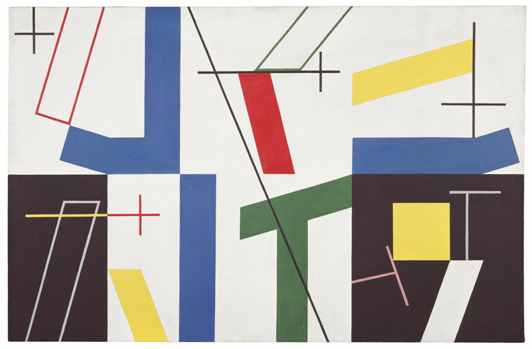 Sophie Taeuber-Arp. Six Spaces with Four Small Crosses, 1932. Oil paint and graphite on canvas, 65 x 100 cm. Kunstmuseum Bern. Gift of Marguerite Arp-Hagenbach.