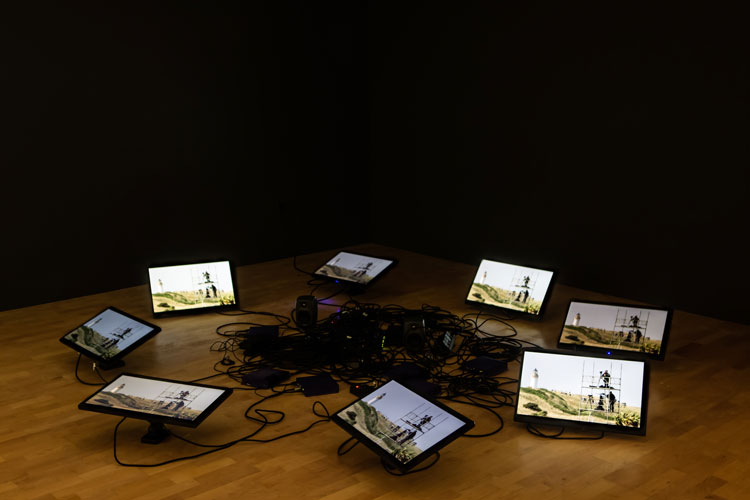Jarsdell Solutions Ltd, Solution for Normality, 2018-21. 8-channel video shown on eight 23” monitors, stereo sound, 19 mins 29 secs. Courtesy of Talbot Rice Gallery, University of Edinburgh. Photo: Sally Jubb.