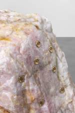 Mika Tajima. Pranayama (Monolith, E, Rose Quartz), 2020 (detail). Rose quartz, cast bronze jet nozzles, 91.4 x 55.9 x 63.5 cm (36 x 22 x 25 in). Image courtesy of the artist and Kayne Griffin Corcoran. Copyright of the artist.