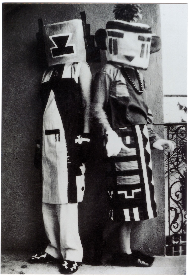 Sophie Taeuber-Arp and her sister, Erika Schlegel, in Hopi Native American-themed costumes designed by the artist, c1920.