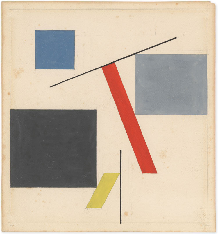 Sophie Taeuber-Arp, Equilibre (Equilibrium), 1932. Gouache and graphite on paper, 27.9 x 25.8 cm. Photo: Alex Delfanne. © Stiftung Arp e.V., Berlin / Rolandswerth, courtesy the estate and Hauser & Wirth.