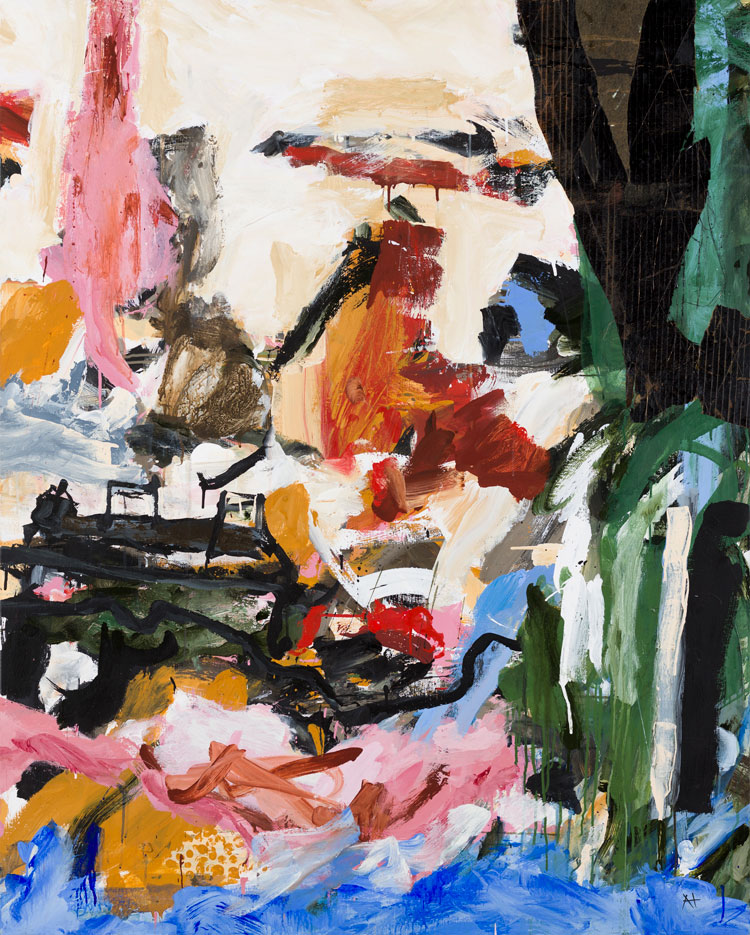 Ann Thomson. Chasing Summer, 2019. Acrylic and collage on linen, 153 x 122 cm. © the artist.
