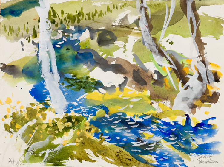 Ann Thomson. Snowy Mountains I, 2019. Gouache on paper, 28 x 37.5 cm. © the artist.