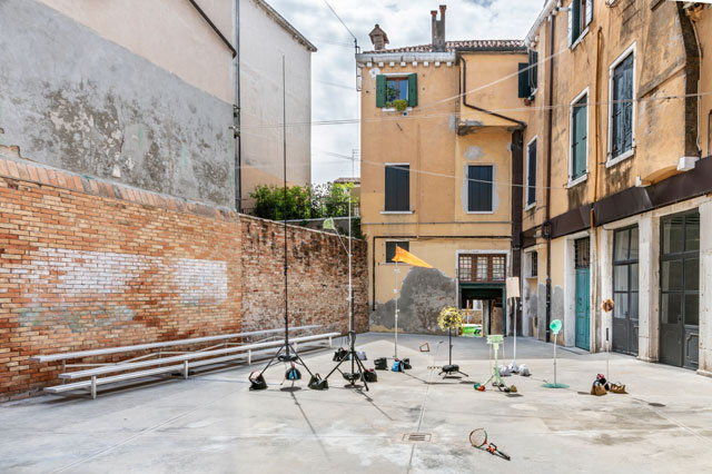 Playcourt, installation view of Shirley Tse: Stakeholders, Hong Kong in Venice, 2019. Courtesy of M+ and the artist. Photo: Ela Bialkowska, OKNOstudio.