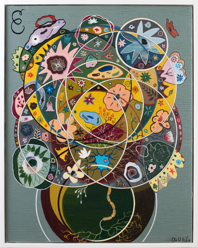 Keith Tyson. Seed of Consciousness, 2019. Oil on canvas, 78.6 x 63.1 cm (31 x 24 7/8 in) (framed). © Keith Tyson. Courtesy of the artist and Hauser & Wirth.