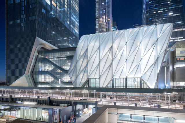 Evening view of The Shed from 30th Street, Manhattan. Photo: Iwan Baan. Courtesy of The Shed.