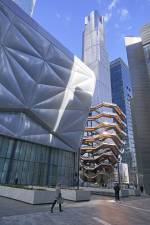 Hudson Yards, Manhattan with The Shed by Diller Scofidio + Renfro, lead architect and Rockwell Group, collaborating architect and Thomas Heatherwick's Vessel. Photo: Miguel Benavides.