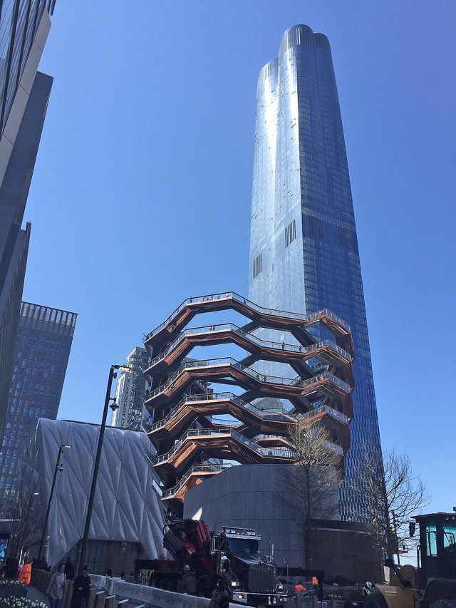 Hudson Yards, Manhattan, 88-storey high-rise, #15, with Thomas Heatherwick's Vessel in the foreground. Photo: Jill Spalding.