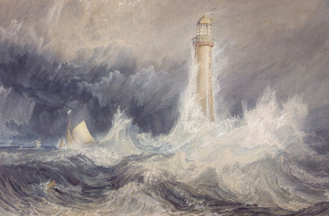 JMW Turner (1775-1851). Bell Rock Lighthouse,1819. Watercolour and gouache with scratching out on paper, 30.60 x 45.50 cm. Collection: National Galleries of Scotland. Purchased by Private Treaty Sale 1989 with the aid of funds from the National Heritage Memorial Fund and the Pilgrim Trust.
