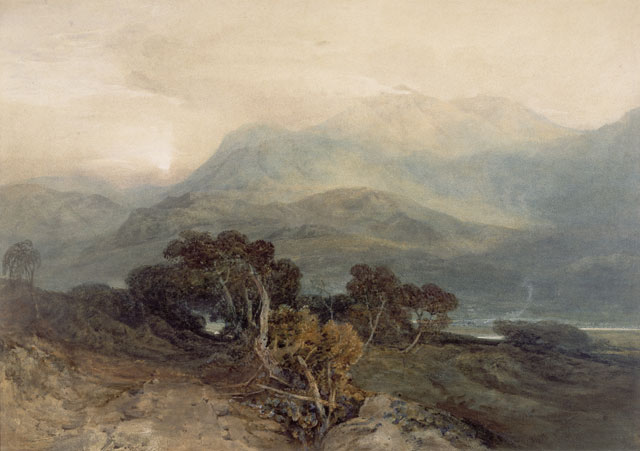 JMW Turner (1775-1851). Mount Snowdon, Afterglow, 1798/1799. Watercolour and gouache and pencil, with scraping out on paper 23.2 x 29.9 cm. Collection: Scottish National Gallery, Mrs Peggy Parker Gift 1991. Photo: Antonia Reeve.