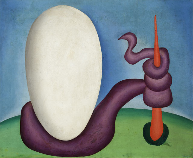 Tarsila do Amaral. Urutu Viper (Urutu), 1928. Oil on canvas, 23 5/8 x 28 3/8 in (60 x 72 cm). Coleção Gilberto Chateaubriand, Museu de Arte Moderna, Rio de Janeiro. © Tarsila do Amaral Licenciamentos.