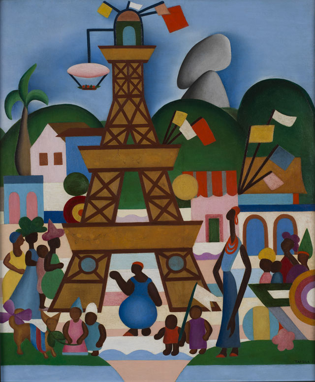 Tarsila do Amaral. Carnival in Madureira (Carnaval em Madureira), 1924. Oil on canvas, 29 15/16 x 25 in (76 x 63.5 cm). Acervo da Fundação José e Paulina Nemirovsky, em comodato com a Pinacoteca do Estado de São Paulo. © Tarsila do Amaral Licenciamentos.