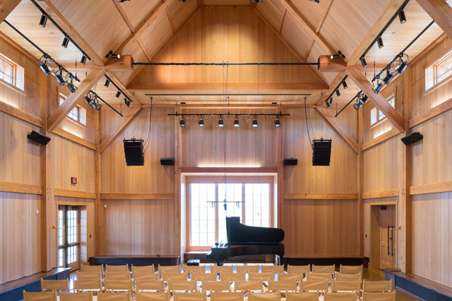 The interior of the Olivier Barn at Tippet Rise. Image courtesy of Tippet Rise Art Center/Iwan Baan. Photograph: Iwan Baan.