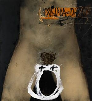 Antoni Tàpies. Prajna-Dhyana, 1993. Marble dust, varnish, acrylic and hair on wood, 220 x 200 cm. © Fundació Antoni Tàpies, Barcelona/VEGAP, Madrid, 2012; Courtesy, Timothy Taylor Gallery, London.