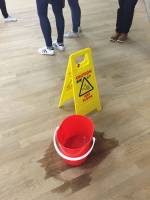 Due to the sudden torrential downpours that afflicted London in June, drip buckets were visible on almost every floor (23 June 2016). Photograph: Martin Kennedy.