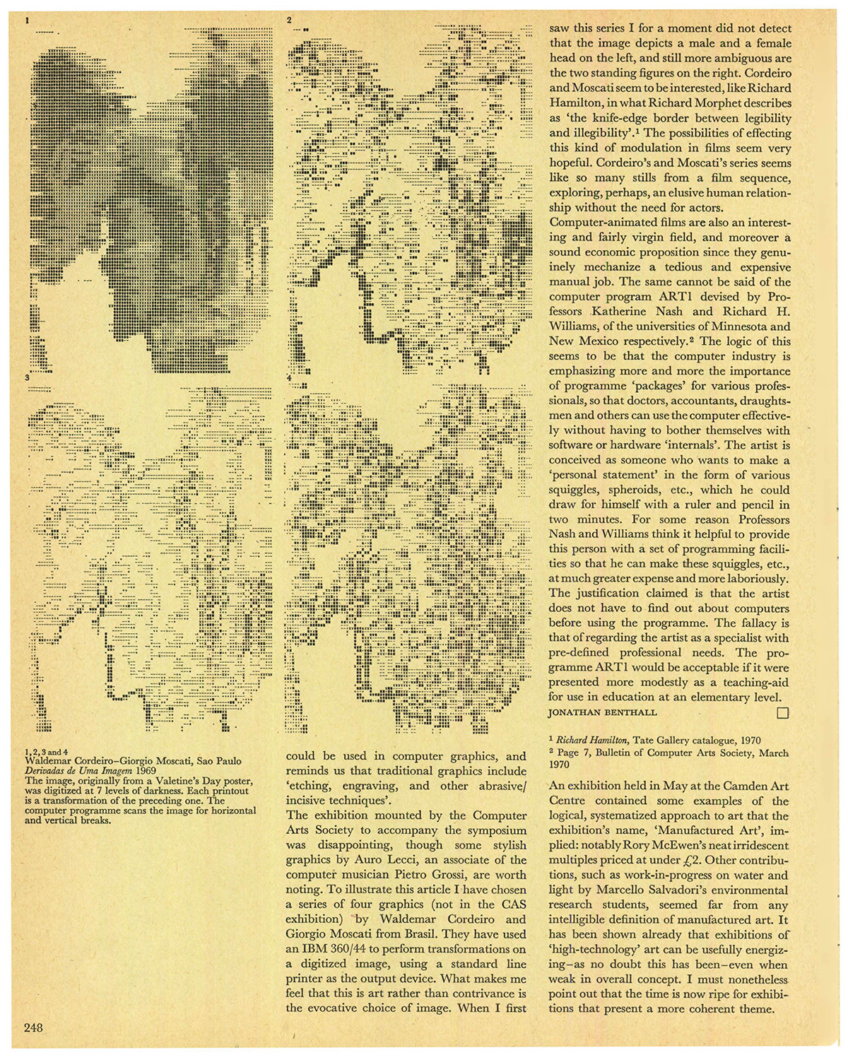 Technology and art 15: Computer graphics at Brunel. Studio International, Vol 179, No 923, June 1970, page 248.