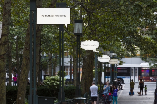 Hank Willis Thomas. The Truth Is…, 2015. Painted steel. Courtesy the artist and Jack Shainman Gallery. Photograph: James Ewing, Courtesy Public Art Fund, NY.