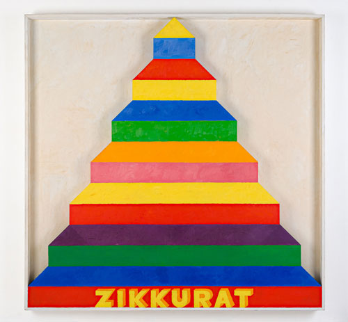 Joe Tilson. Zikkurat 3, 1967. Oil and acrylic on wood relief, 216 x 216 cm/85 x 85 in.