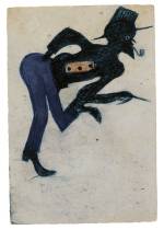Bill Traylor. Untitled (Man in Blue Pants), Montgomery, Alabama, c1939-1947. Poster paint, pencil, colored pencil, and charcoal on cardboard, 10 5/8 x 7 1/4 in. High Museum of Art, Atlanta, Georgia, T. Marshall Hahn Collection. Photograph: Mike Jensen.