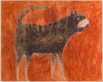 Bill Traylor. Untitled (Dog on Red Background), Montgomery, 1939–1942. Poster paint and pencil on cardboard, 21 1/2