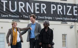 Finalists Laure Prouvost, David Shrigley and Lynette Yadom-Boakyke at the opening of the Turner Prize gallery at Ebrington, Derry-Londonderry.