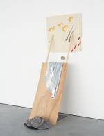 Richard Tuttle. Separation (Group 4, Number 5), 2015. Canvas acrylic, pushpins, nail, birch panel, pine 1x2’s, birch panel, steering wheel cover, synthetic fabric, 213.4 x 86.4 x 130.2 cm (84 x 34 x 51 1/4 in).