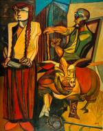 Robert Colquhoun. Figures in a Farmyard, 1953. Oil on canvas, 185.4 x 143.5 cm. Collection: Scottish National Gallery of Modern Art.