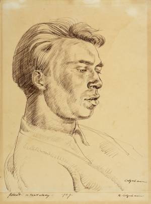 Robert Colquhoun. Portrait of Robert MacBryde, 1939. Pen and sepia on paper, 28.5 x 22.5 cm. Scottish National Portrait Gallery, Edinburgh.