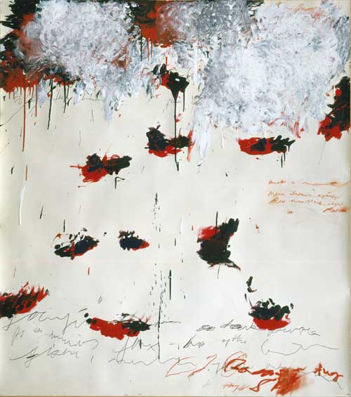 Cy Twombly. Petals of Fire, 1989. Acrylic paint, oil stick, pencil, colour pencil on paper, 144 x 128 cm. © Cy Twombly Foundation / Courtesy Cy Twombly Foundation.