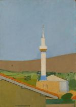 Euan Uglow, The Mosque at Çiftlik Köyü, 1966. Oil on board. AC 894, Arts Council Collection, Southbank Centre, London. Image © and courtesy Arts Council Collection, Southbank Centre, London. © The estate of Euan Uglow. All rights reserved 2025 / Bridgeman Images