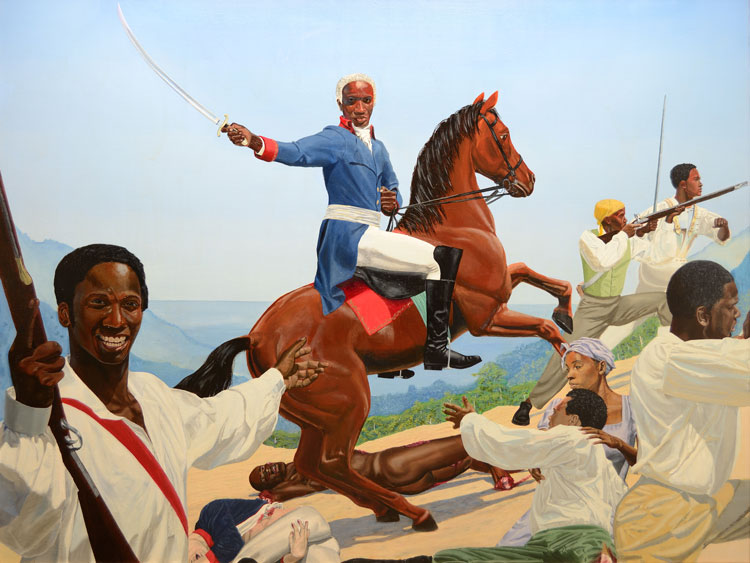 Kimathi Donkor. Toussaint L’Ouverture at Bedourete, 
2004. Oil on linen, 136 x 183 cm. Courtesy the artist.