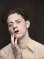Man in makeup wearing ring. Photograph from a photo booth, with highlights of colour. United States, c1920. © Sébastien Lifshitz Collection. Courtesy of Sébastien Lifshitz and The Photographers’ Gallery.