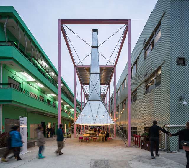 Atelier Bow-Wow. A series of gigantic metallic hoods suspended over giant industrial fire pits.