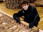 Ursula von Rydingsvard in her studio, working on Conjugation, 2012. Photograph: Andria Morales. © Ursula von Rydingsvard. Courtesy Galerie Lelong, New York.