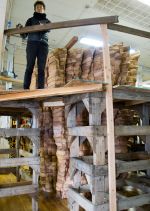 Ursula von Rydingsvard in her studio with work in progress, 2013. Photograph: Andria Morales. © Ursula von Rydingsvard. Courtesy Galerie Lelong, New York.