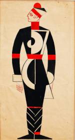 Vadym Meller, Georg Kaiser. Gas, Berezil Artistic Association, Kyiv, Dir. L. Kurbas, 1923. Costume sketch, Officer, gouache, watercolour and India ink on cardboard, 17⅛ x 9 in (43.5 x 23 cm).
